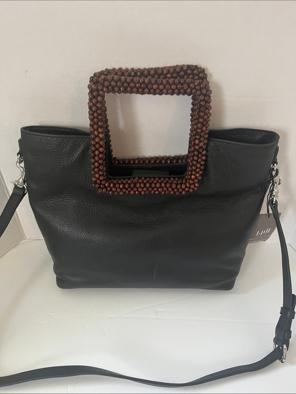 J. Jill Black Shoulder Tote with Brown Beaded Square Handle